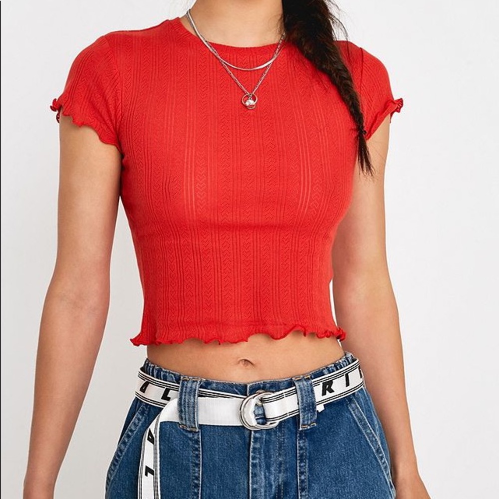 Urban Outfitters Red Ribbed Lettuce Edge Crop Top